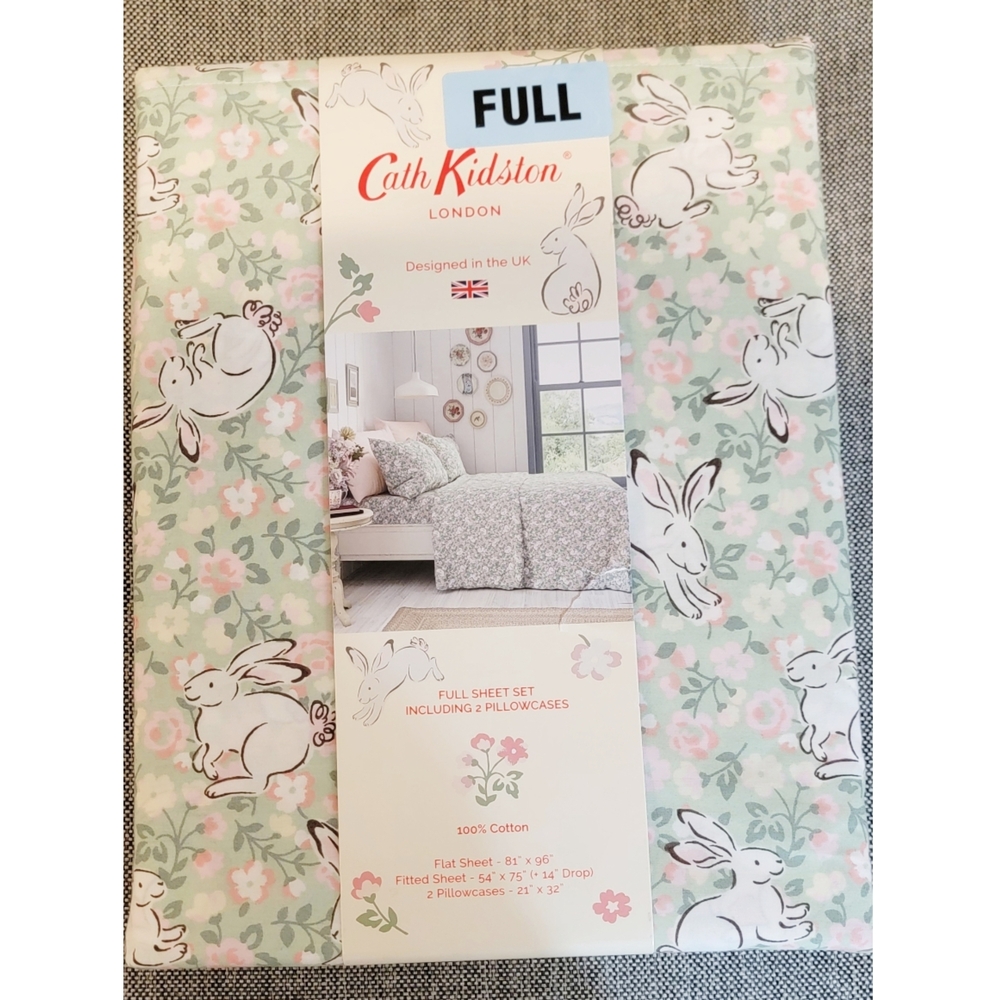 Cath Kidston London Full Sheet Set - "Jumping Bunnies Green"